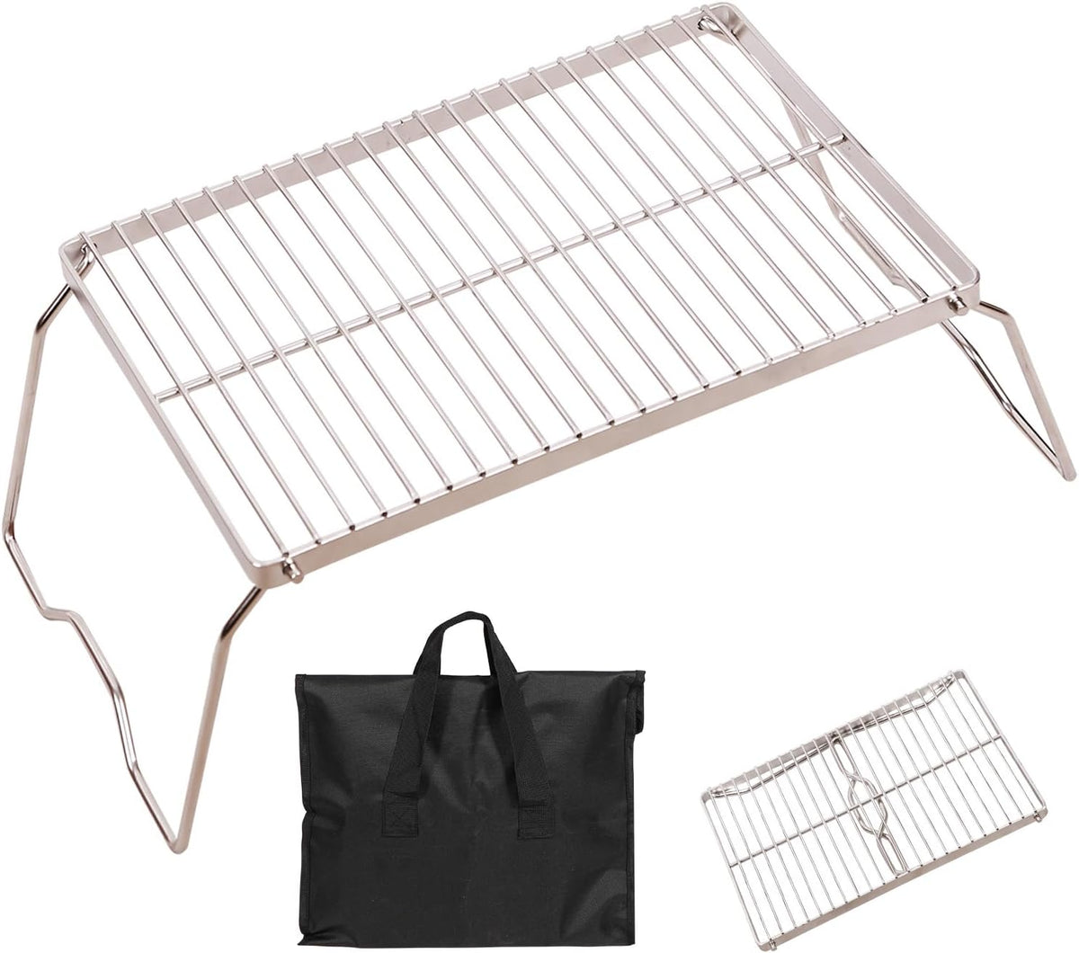 REDCAMP 13.6" Small Folding Campfire Grill, Heavy Duty Portable Camping Grill Grate with Carrying Bag for Outdoor Cooking Camping Hiking Backpacking Picnic BBQ