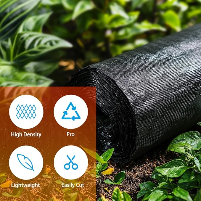 2.4oz-12FTx200FT Weed Barrier Landscape Fabric - Durable Weed Block Gardening Ground Cover Mat, Woven Geotextile Fabric for Underlayment, Commercial Driveway Stabilization, Weed Control Cloth