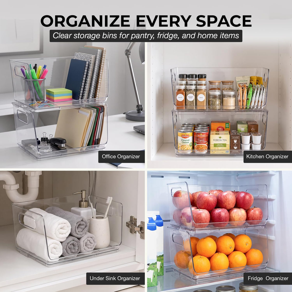 ClearSpace Stackable Storage Bins, Front Pantry Organizer, Small, 2 Pack