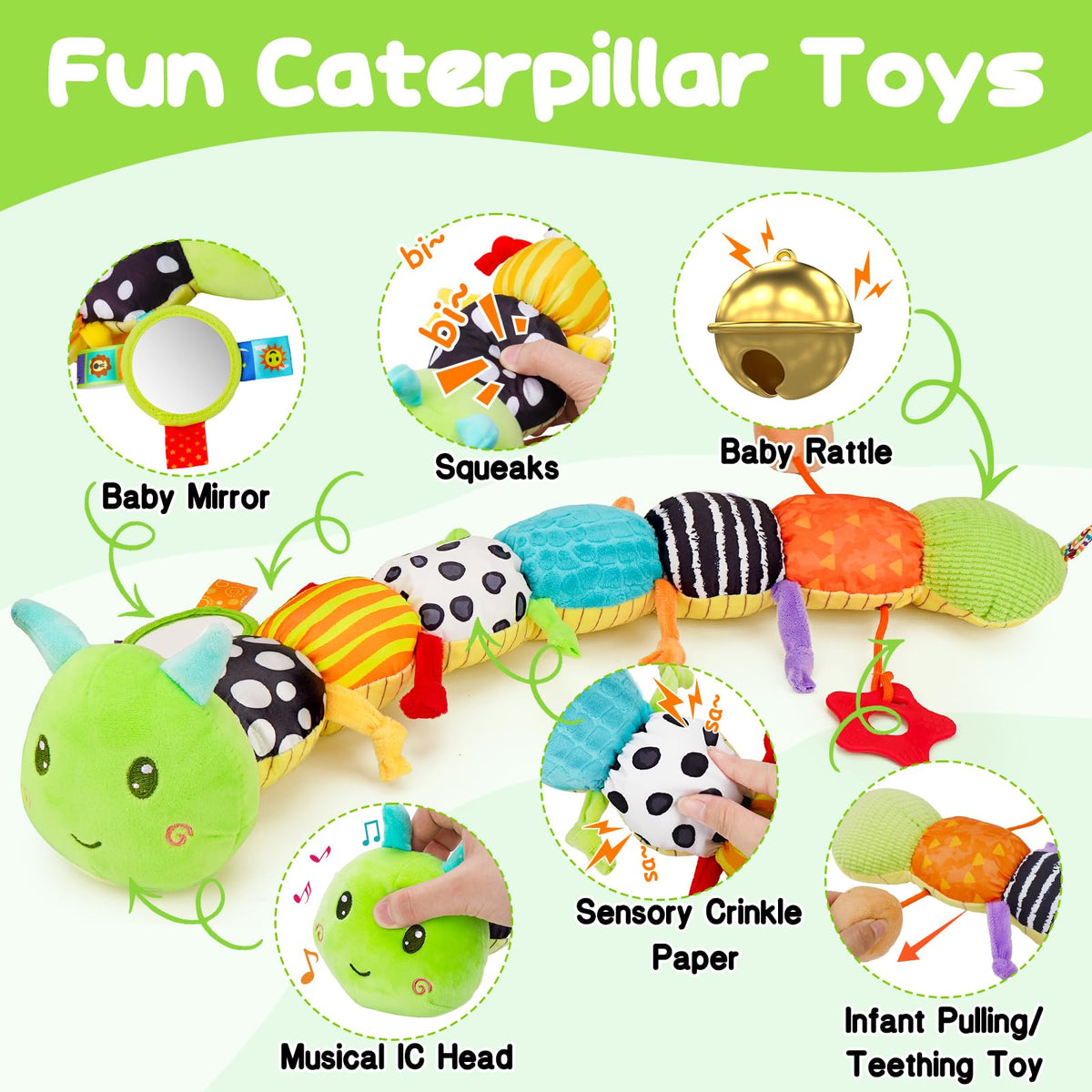 Baby Toys 0-6 Months Musical Stuffed Caterpillar Newborn Tummy Time Toys