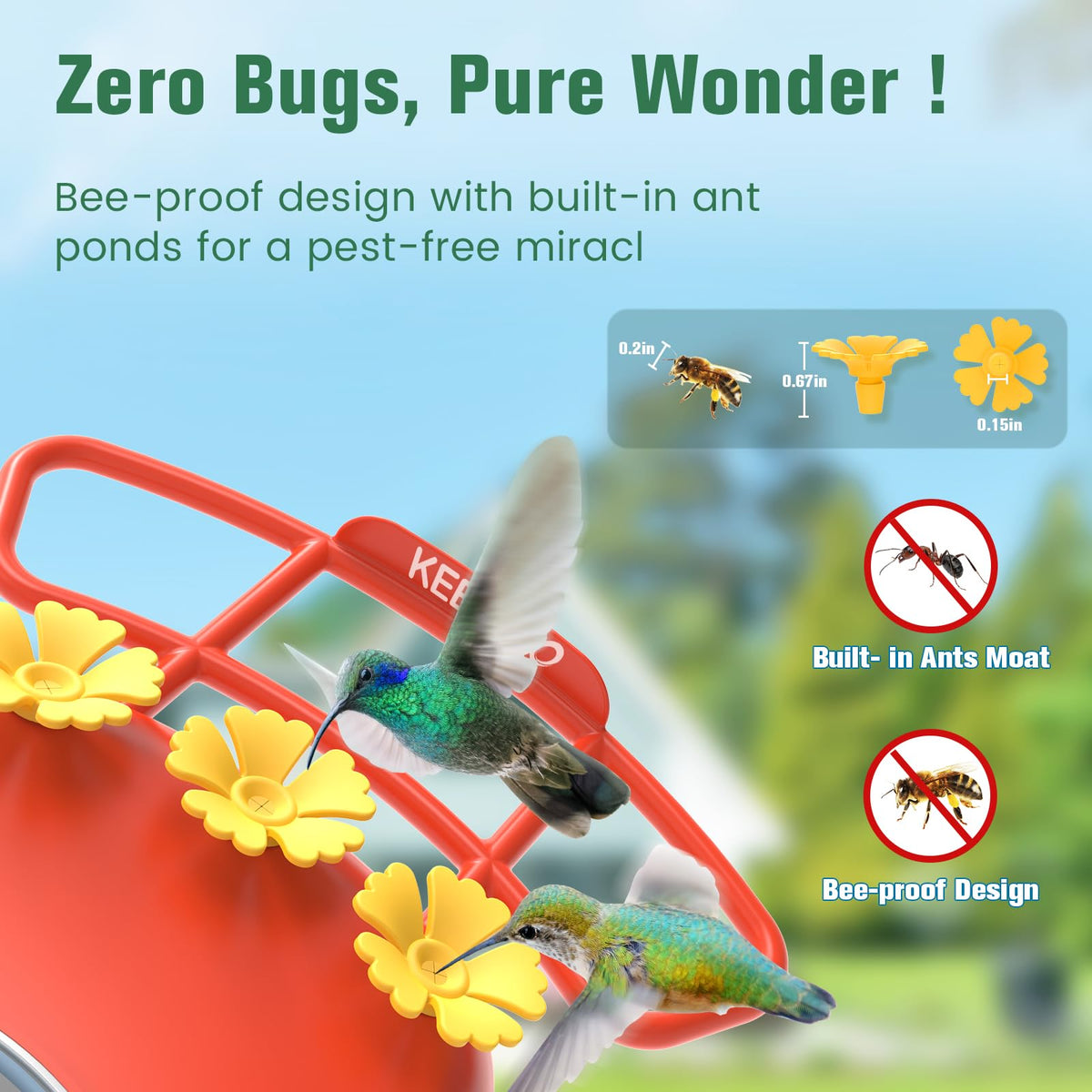 KEEPYOO 2.5K Hummingbird Feeder with Camera, Wireless Smart Bird Feeders for Outdoors, AI Bird Identify, Instant Notification, Include 32GB SD Card, Ant Moat & Bee-Proof, Gift for Birds Lovers (Red)