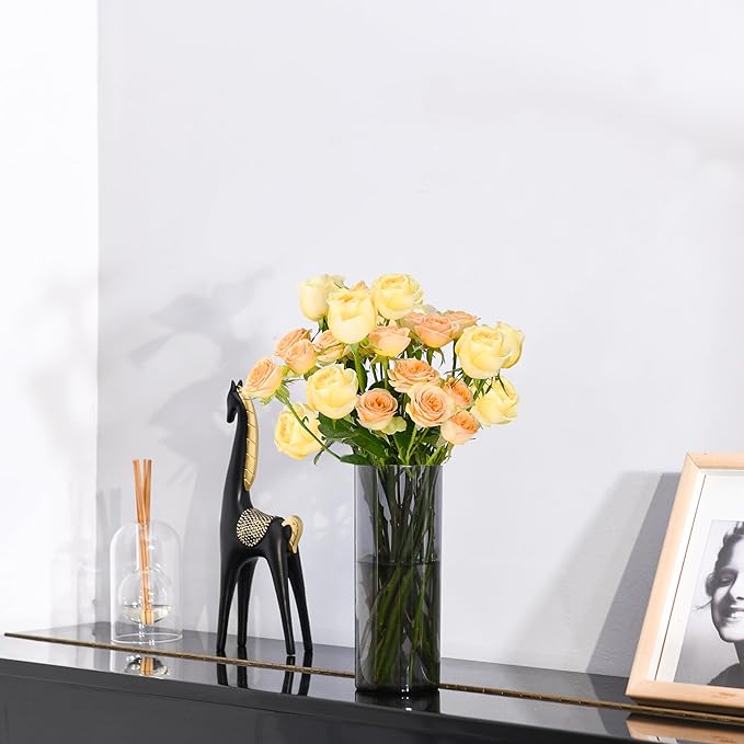 Flower Vase, Non-breakable Vases, 4" W x 8" H, Acrylic Grey Vase, Aesthetic Room Decor Cylindrical Modern Flower Vases for Table Centerpiece, Home Decor, Women Floral Arrangement Gift