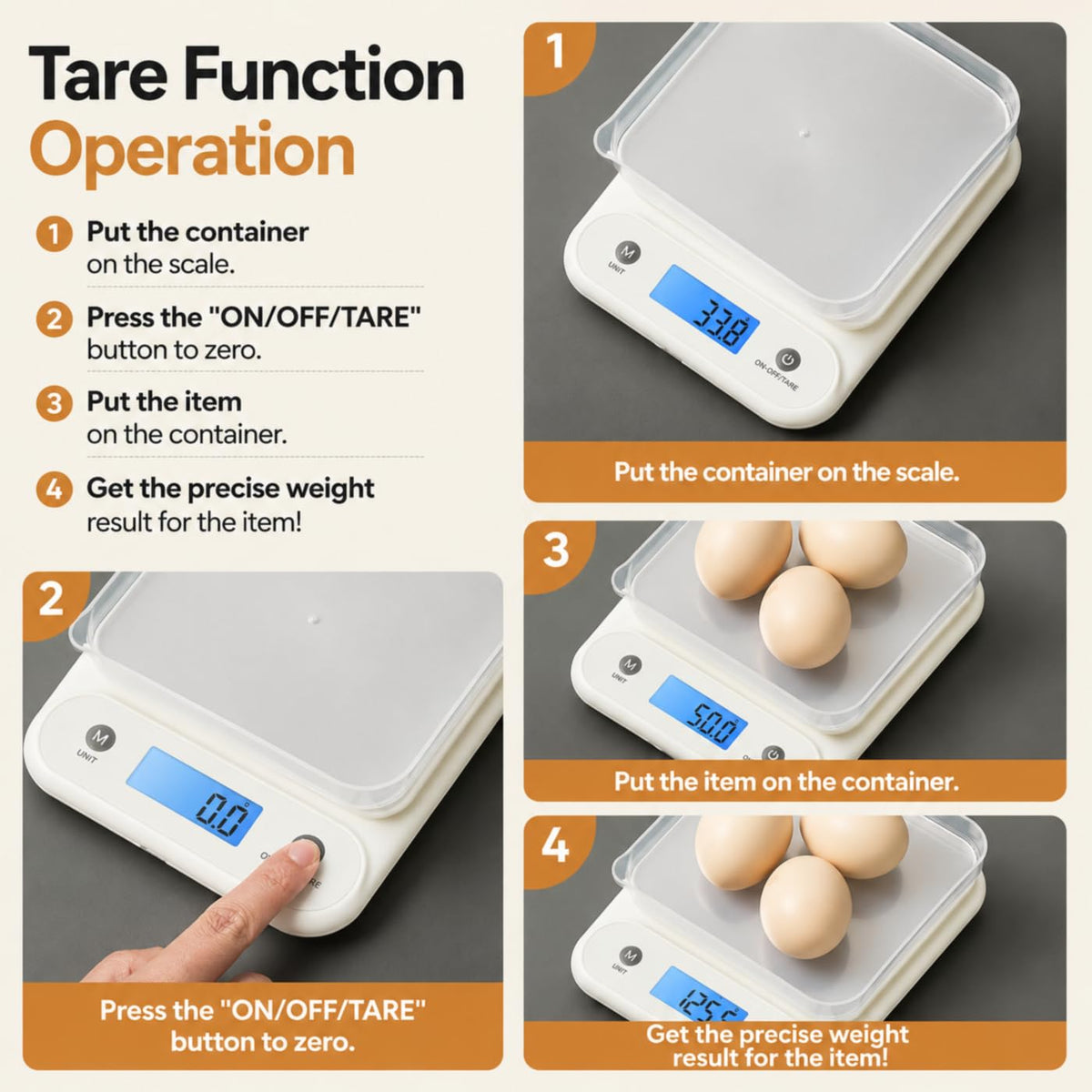 Meilen Digital Food Scale for Kitchen Grams and Ounces 11lb/0.1oz, 5kg/0.1g