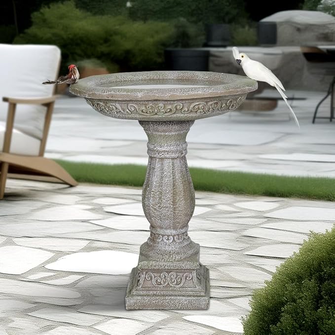 SKYFIRE 20”Dia.X 23.8”Tall Outdoor Birdbath with Pedestal - Modern Garden Birdbaths Outdoor Decor for Bird Spa & Birdfeeder, Floor Bird Baths for Garden Patio, Yard, Lawn