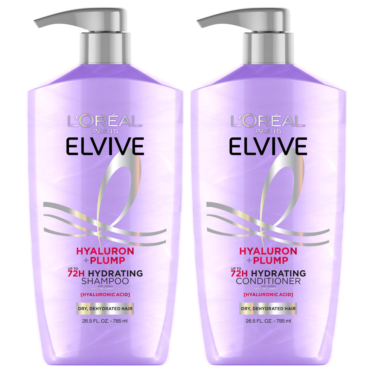 L'Oreal Paris Elvive Hyaluron Plump Shampoo and Conditioner Set, 53 Fl Oz