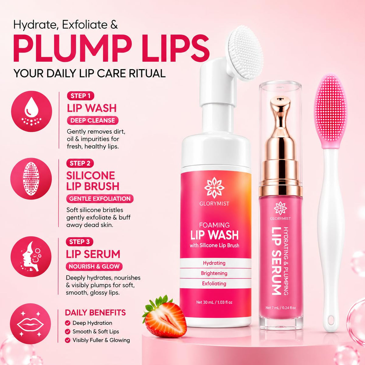Complete Lip Care Kit for Dry, Dark & Chapped Lips | Daily 3-Step Care