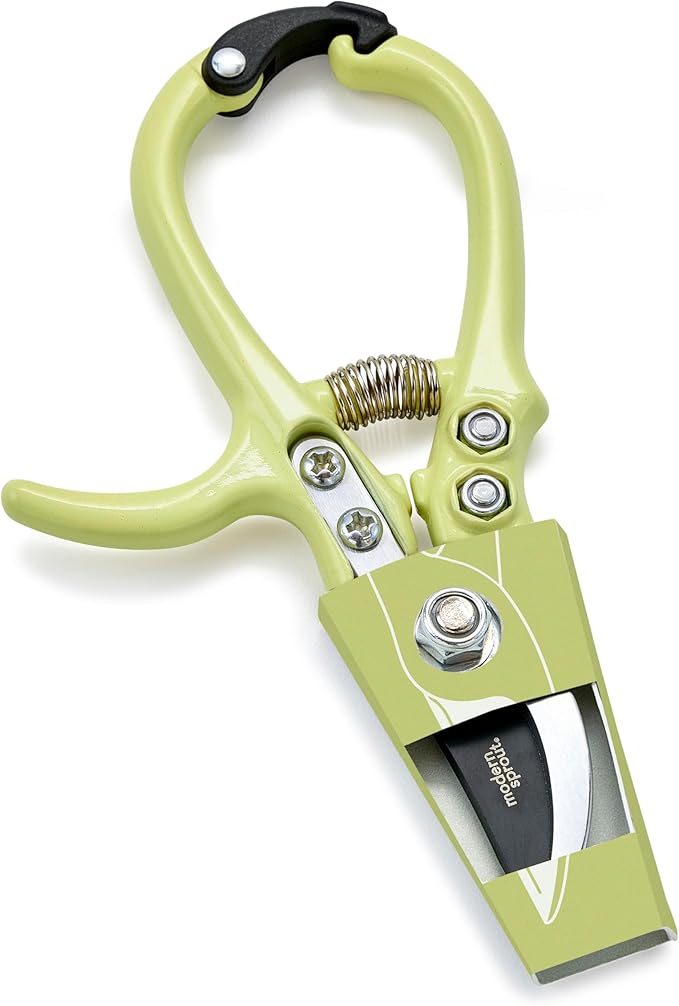 Modern Sprout Hand Pruners - Lightweight Pruning Shears W/Easy Lock- Gardening Scissors - Bypass Sharp Carbon Steel Blade - Rust Resistant - Garden Tools - Reusable Holster - Chartreuse