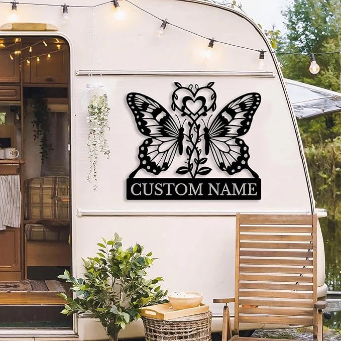 Custom Butterfly Metal Sign,Personalized Butterfly House Number Signs,Personalized Gardener Name Sign,Garden Patio Wall Decor (Style-6)