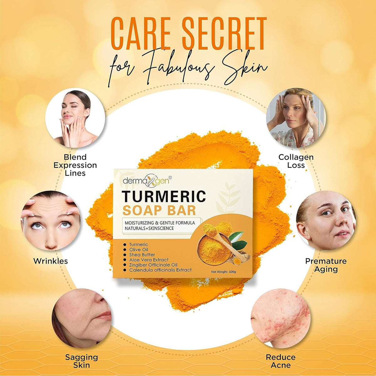 DERMAXGEN Organic Turmeric Soap Bar for Face & Body – Pure Turmeric Soap Bar for Acne, Scars, Uneven Tone, Blemish Control, Sun Damage & Age Spots – Handcrafted Skincare – 7 OZ