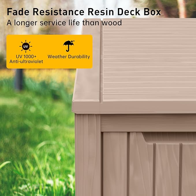 DRATO 180 Gallon Deck Box, Waterproof Resin Large Outdoor Storgae Box for Patio Furniture, Patio Cushions, Gardening Tools, Pool and Sports Supplies, Lockable