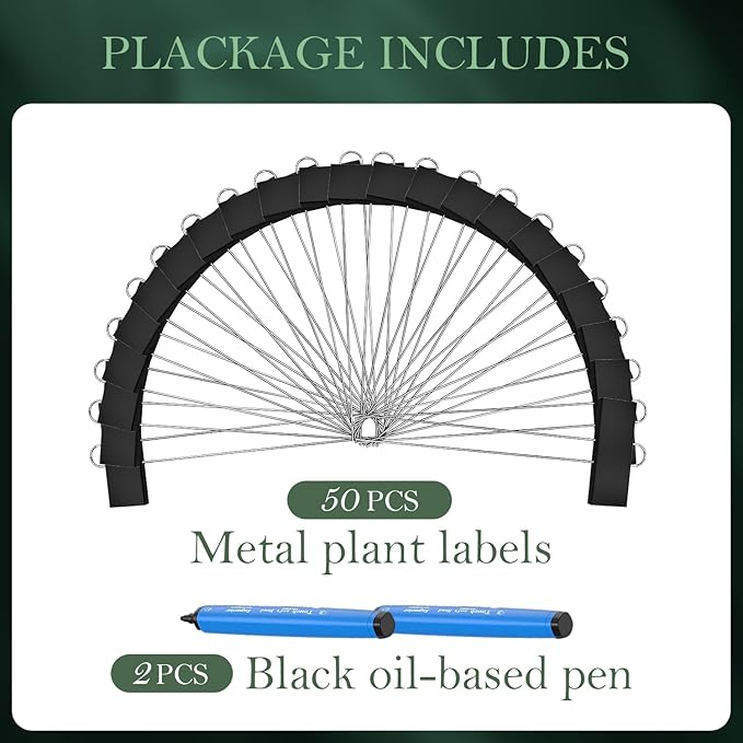 30 Pack Metal Plant Labels for Outdoor Garden Waterproof Plant Markers, Labels Garden Markers for Seedlings Herbs Vegetable Greenhouse Gifts with Pen - Black