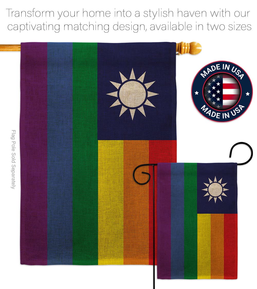 Americana Home & Garden Taiwan Pride Burlap House Flag Support Rainbow Love LGBT Gay Bisexual Pansexual Transgender Decoration Banner Small Garden