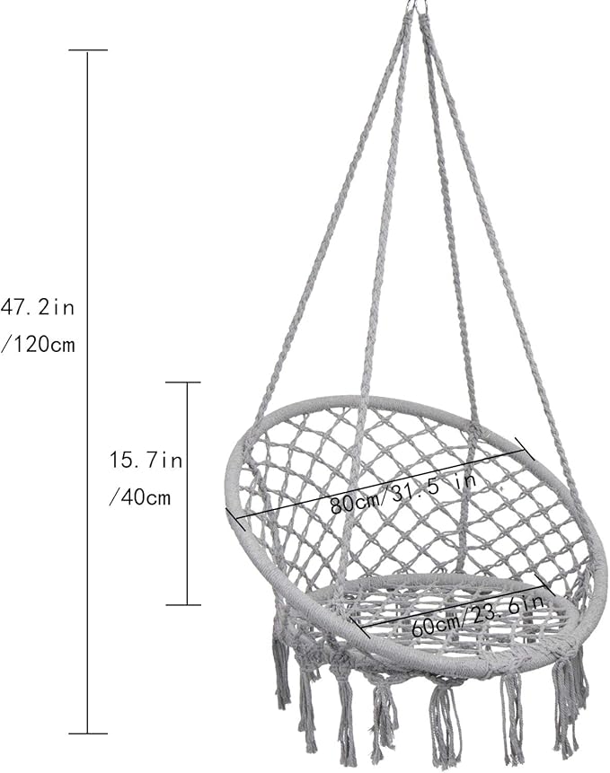 Y- STOP Hammock Chair Macrame Swing, Max 330 Lbs, Hanging Cotton Rope Hammock Swing Chair for Indoor and Outdoor Use, Light Grey