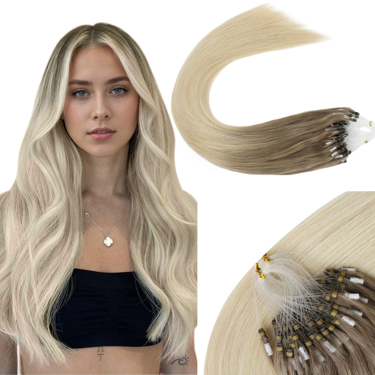 Sunny Hair Blonde Micro Bead Hair Extensions Human Hair 18In Micro Hair Extensions Human Hair Ombre Blonde Micro Ring Hair Exten