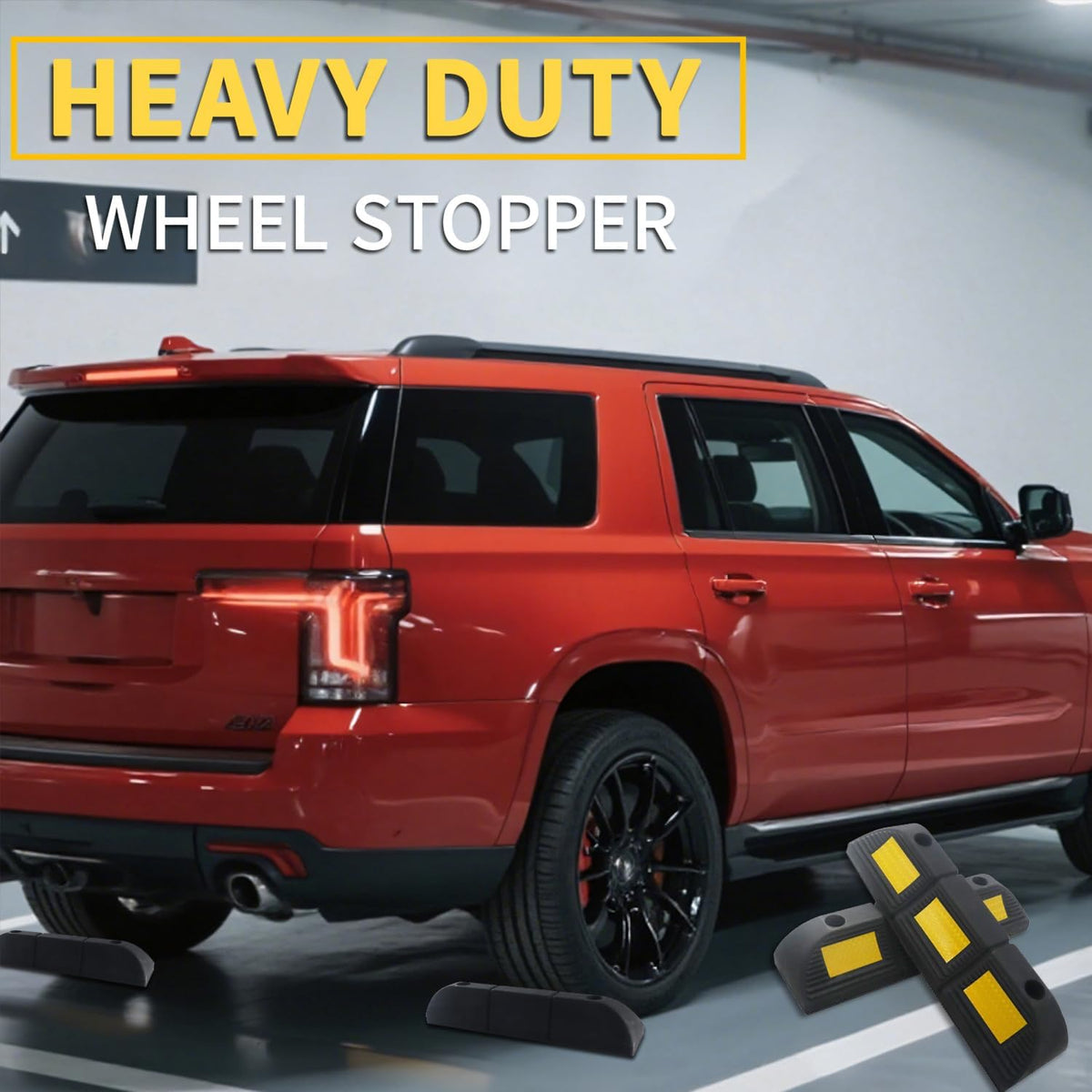 Parking Stopper for Garage Floor, Heavy Duty Rubber Car Wheel Curb Stoppers Bumpers Block for Your Vehicle, Parking Aid Gadgets Tire Stops for Home Garage Wall, Parking Lot & Driveway 2 Pcs