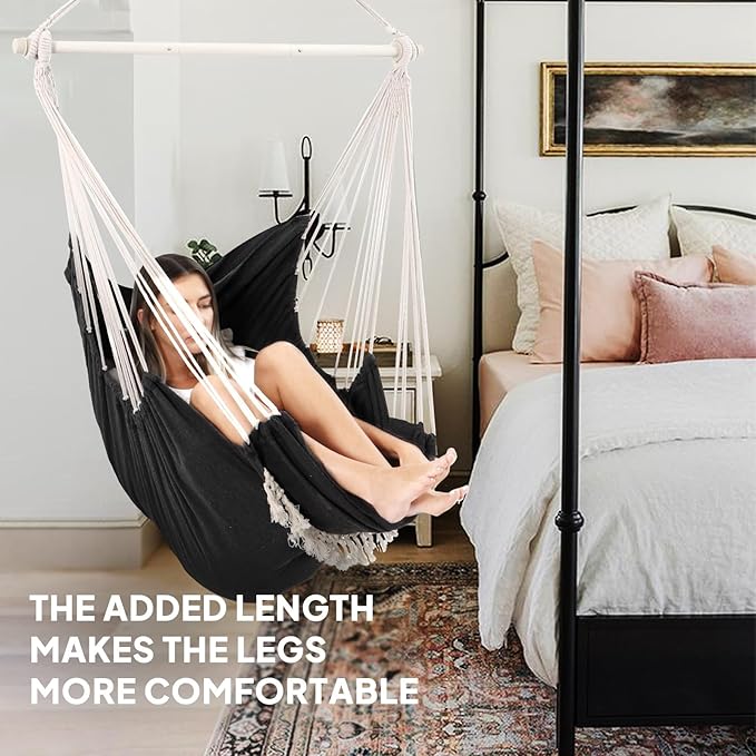 Chihee Hammock Chair Hanging Chair with Foot Rest 2 Cushions Max 500lbs Robust Metal Spreader Bar Collapsible Easy Storage Soft Cotton Swing Chair Strong Strap Iron Carabiner Side Pocket Included