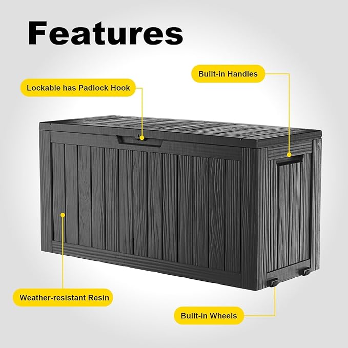75 Gallon Waterproof Outdoor Storage Box,Resin Deck Box,Lockable Outside Storage Box Container for Patio Furniure,Garden,Pool Tools (75 Gallon,Black)