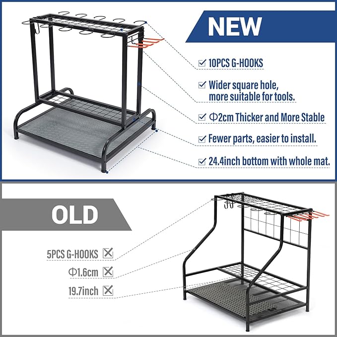 Garden Tool Organizer, Yard Tools Rack Holds 55 Long-Handled Tools/Rakes/Brooms for Garage Organization and Storage, Shed, Outdoor, Lawn, Heavy-Duty Steel, Black, Easy Assembly