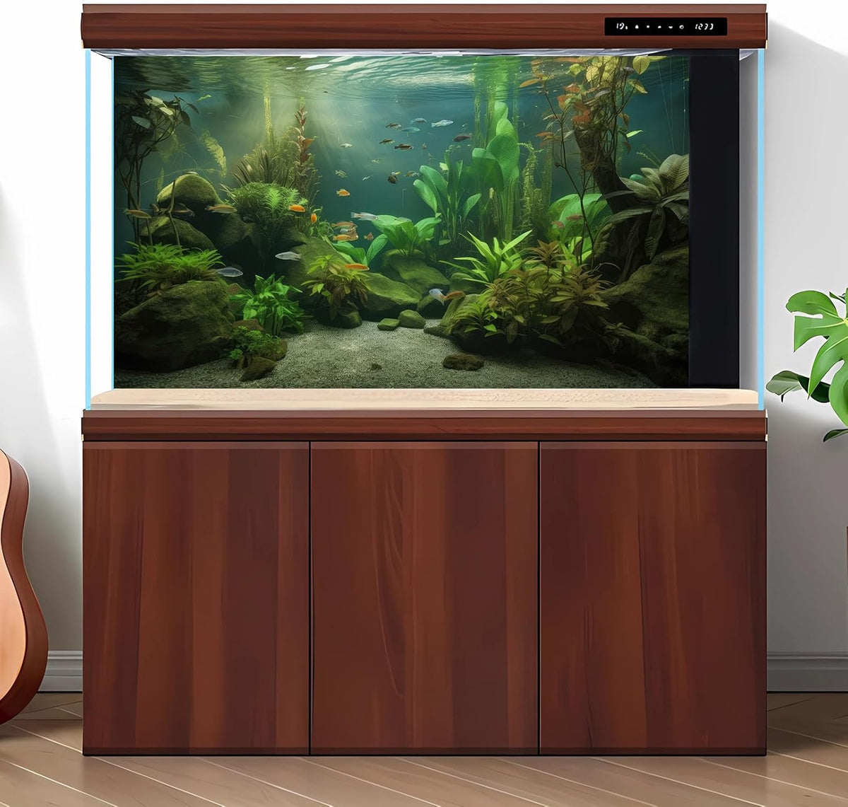Under The Sea Aquarium Background Underwater Aquatic Plants Fish Tank Background Tropical Fish Rock with Moss Terrarium Background Undersea Green Grass with Sunbeams Terrarium Background 60x24in