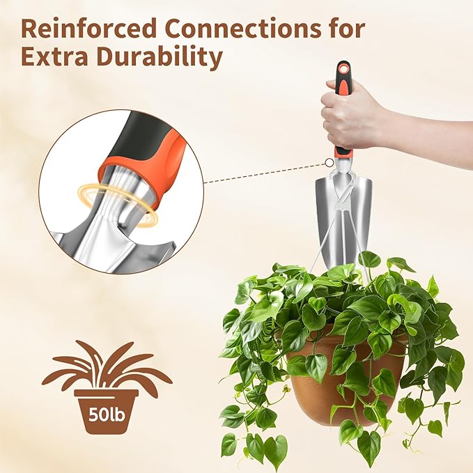 LASZOLA 3 Piece Garden Tool Set Include Hand Trowel Rake and Transplant Shovel for Women, Indoor Heavy Duty Small Spade Kit with Ergonomic Handle to Weed and Loosen, for Mom and Plant Beginner, Orange