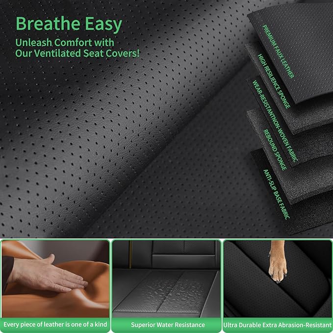 Fit Passport Car Seat Covers for Honda Passport 2019-2025 2026 -Upgraded Premium Waterproof & Breathable Leather,Airbag Compatible,All-Weather Seat Cushion Protector,2 Front/Black-Beige