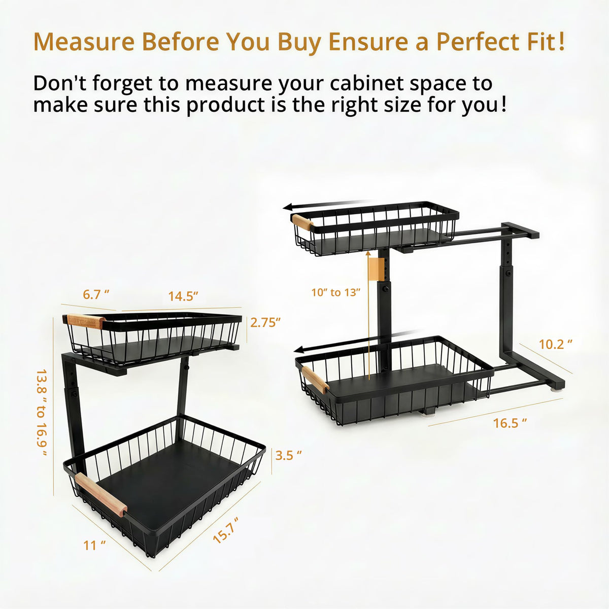 whalenoble Under Sink Organizer, 2 Tier Pull Out Cabinet Organizers and Storage for Kitchen Bathroom Pantry Laundry, Adjustable Height, Slide Out Thickened Metal Storage Shelf (Black, 1 Pack)