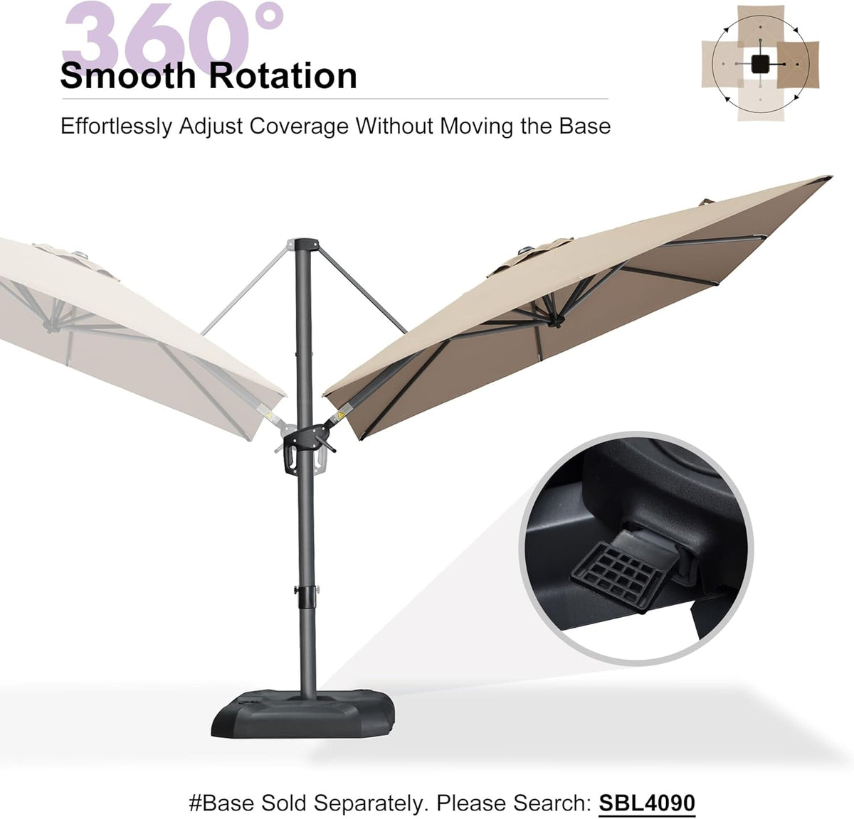 PURPLE LEAF 8 Feet Patio Umbrella Outdoor Cantilever Square Umbrella Aluminum Offset Umbrella with 360-degree Rotation for Garden Deck Pool Patio Taupe