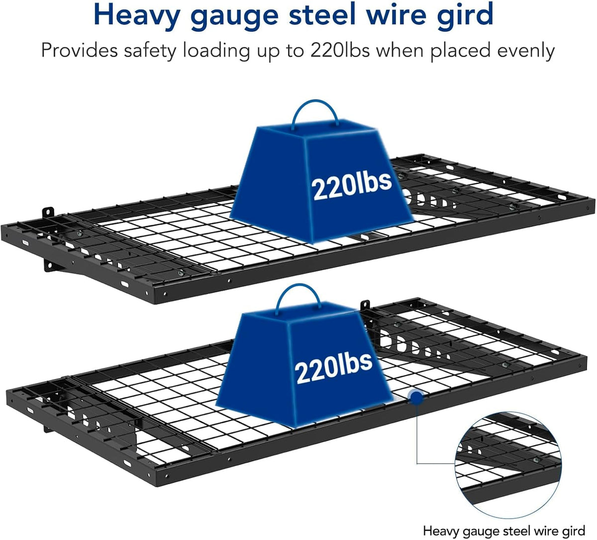 FLEXIMOUNTS 2 Pack 2x4ft Garage Storage 24x48 inch Bike Wall Shelving Rack, 440lbs Total Weight Capacity, Black