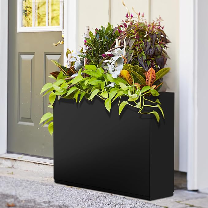 FENCY Metal Rectangular Planter Box Large Planters for Outdoor Plants, Rectangular Tall Planters for Outdoor Plants with Drainage Holes (35.4" L x 9" W x 25.6" H)