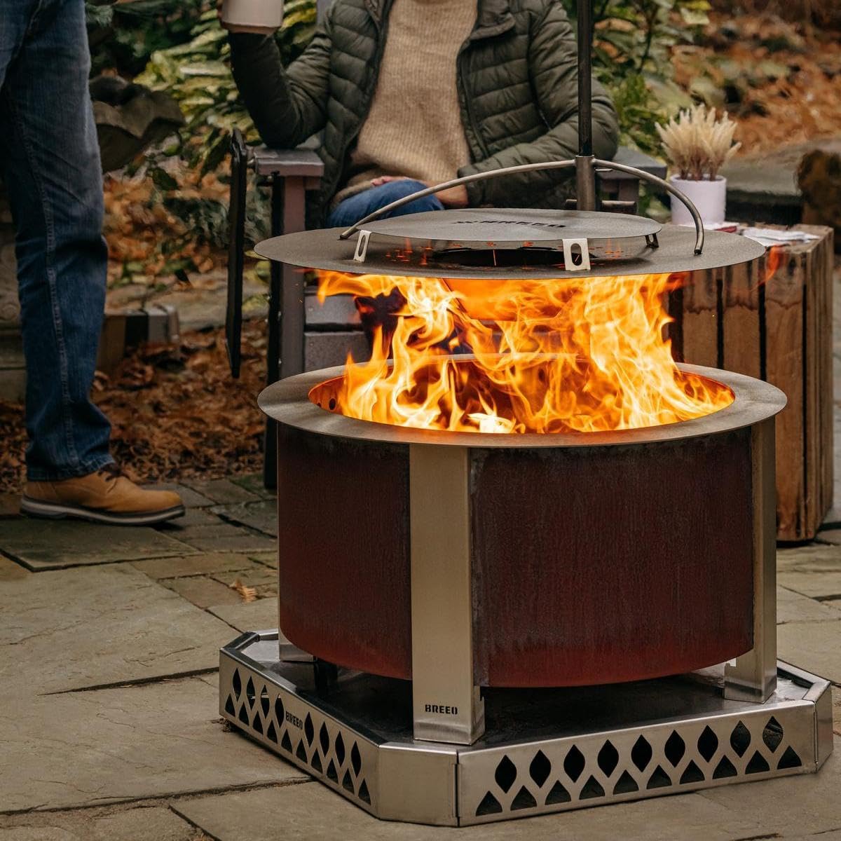 Breeo Smokeless Fire Pit Warmth Bundle (X Series 24 Corten Steel, Heat Deflector, Ash Shovel, & Lid) | 27.5 inch Smokeless Firepit for Outside | Ideal for Families