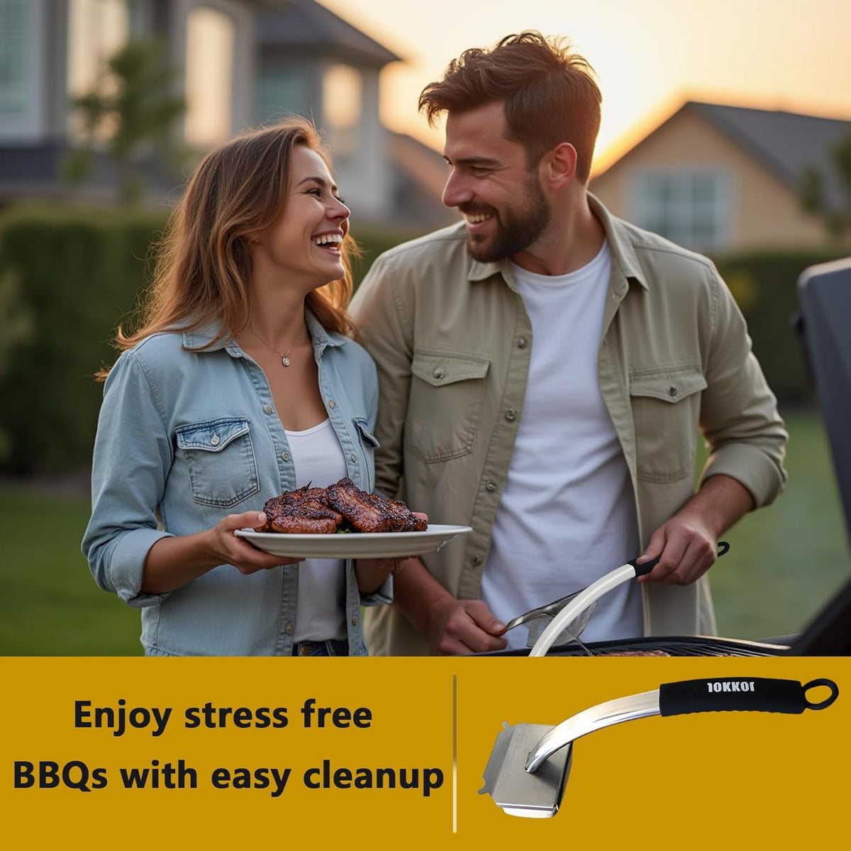 Grill Brush Bristle Free,Long Handle Steam Grill Brush for Outdoor Grill,BBQ Safe Grill Cleaner Brush,Includes 2 Replaceable Heads for Easy Grill Maintenance Black