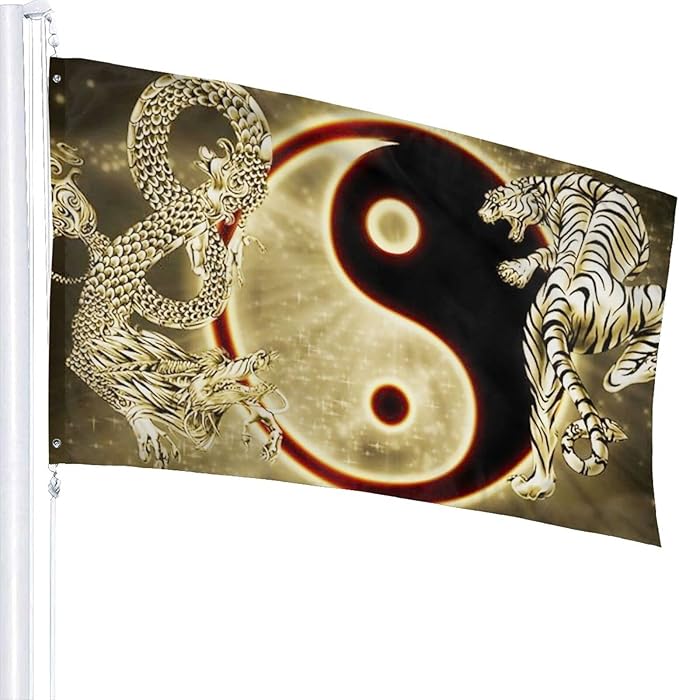 Yin Yang With Dragon Tiger Flag 3x5 Ft Indoor/Outdoor Yard Garden Lawn Holiday Decoration Banner Sign