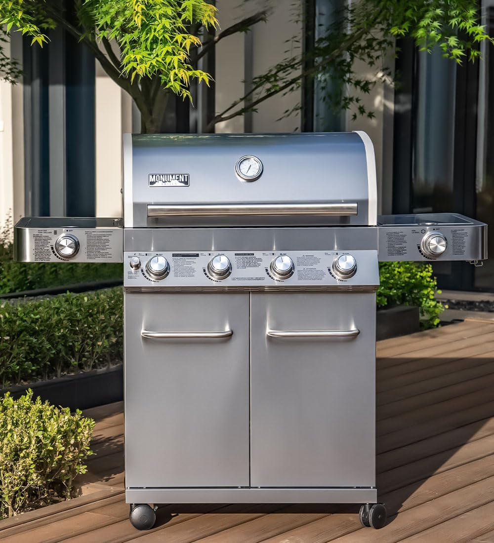 Monument Grills Larger 4-Burner Propane Gas Grills Stainless Steel Cabinet Style with Accessory Kit(5 items), Outdoor Use