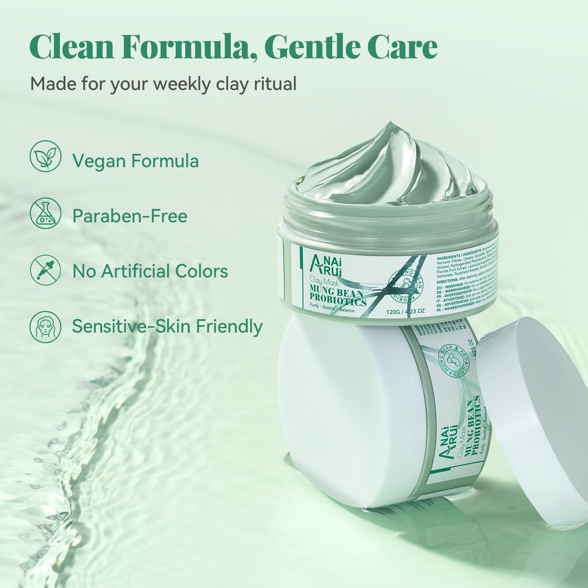 ANAI RUI Mung Bean & Probiotics Clay Mask, 4.23oz