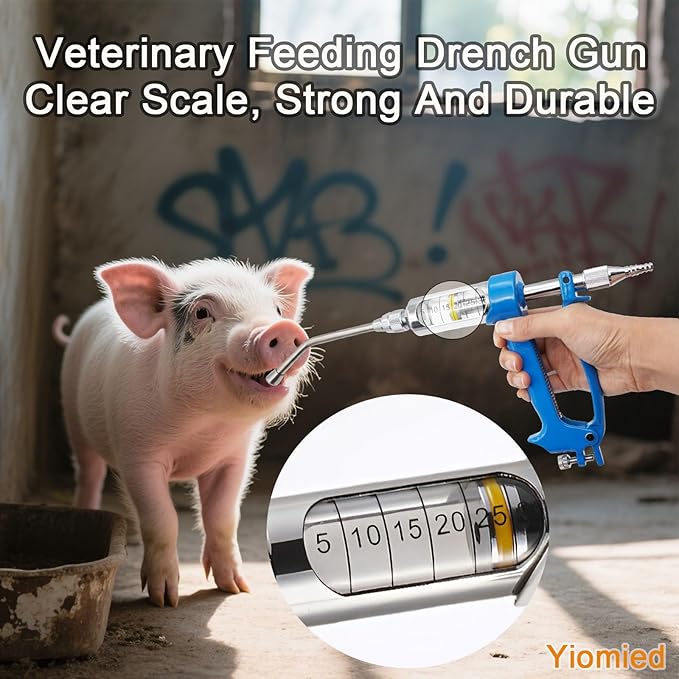 30ML Veterinary Metal Feeding Gun, Continuous Drench Gun Dosing Device Veterinary Adjustable Medicine Dispenser Husbandry Autonomous Feeding Tool, for Pig Cow, Sheep, Horse (Blue, 30ML+Kettle)