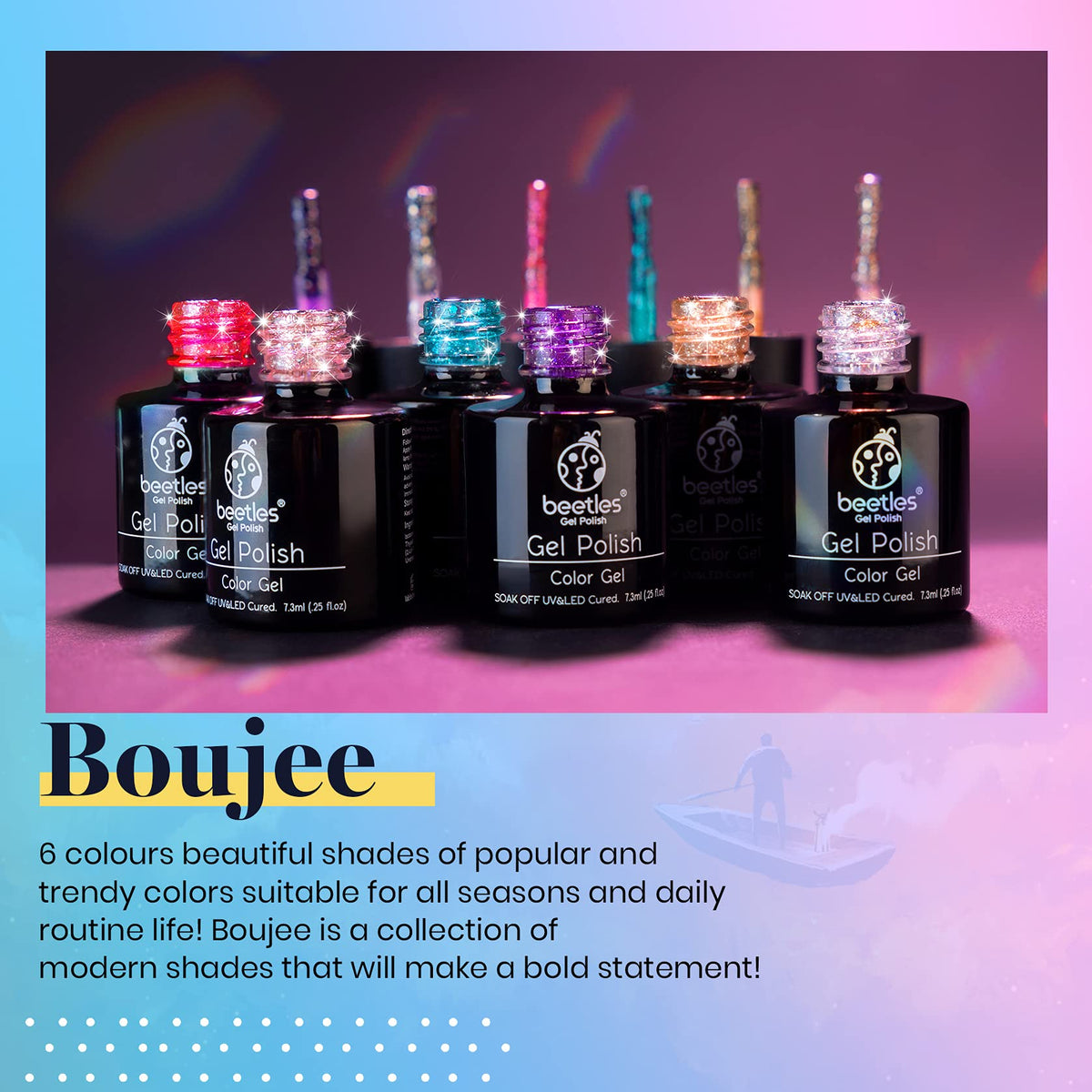 Beetles Glitter Gel Polish, 6 Pcs Pink Silver Platinum Gel Polish Kit