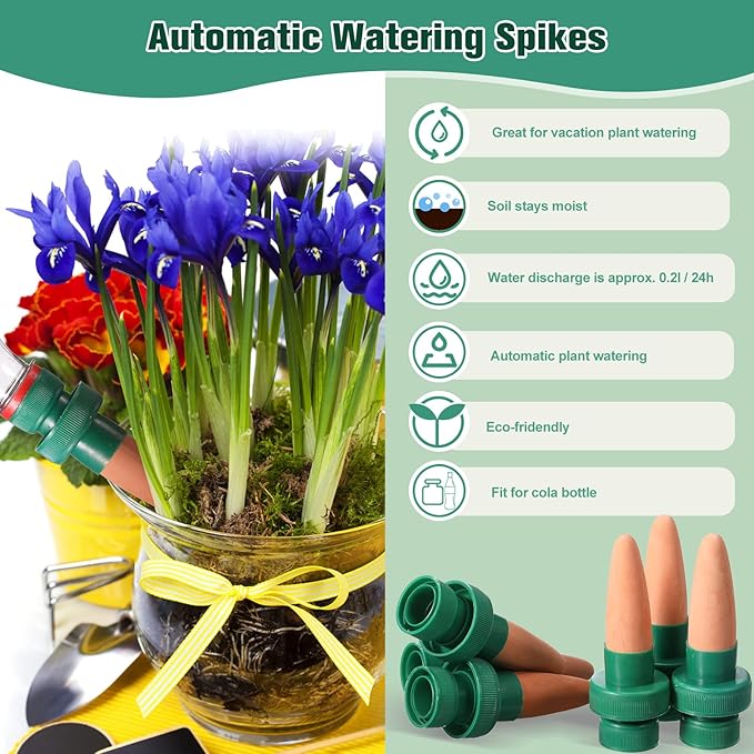 Terracotta Plant Watering Spikes Self to Use with Cola Bottles Houseplant Watering Stakes Automatic Irrigation System(Terracotta,5 Pack)