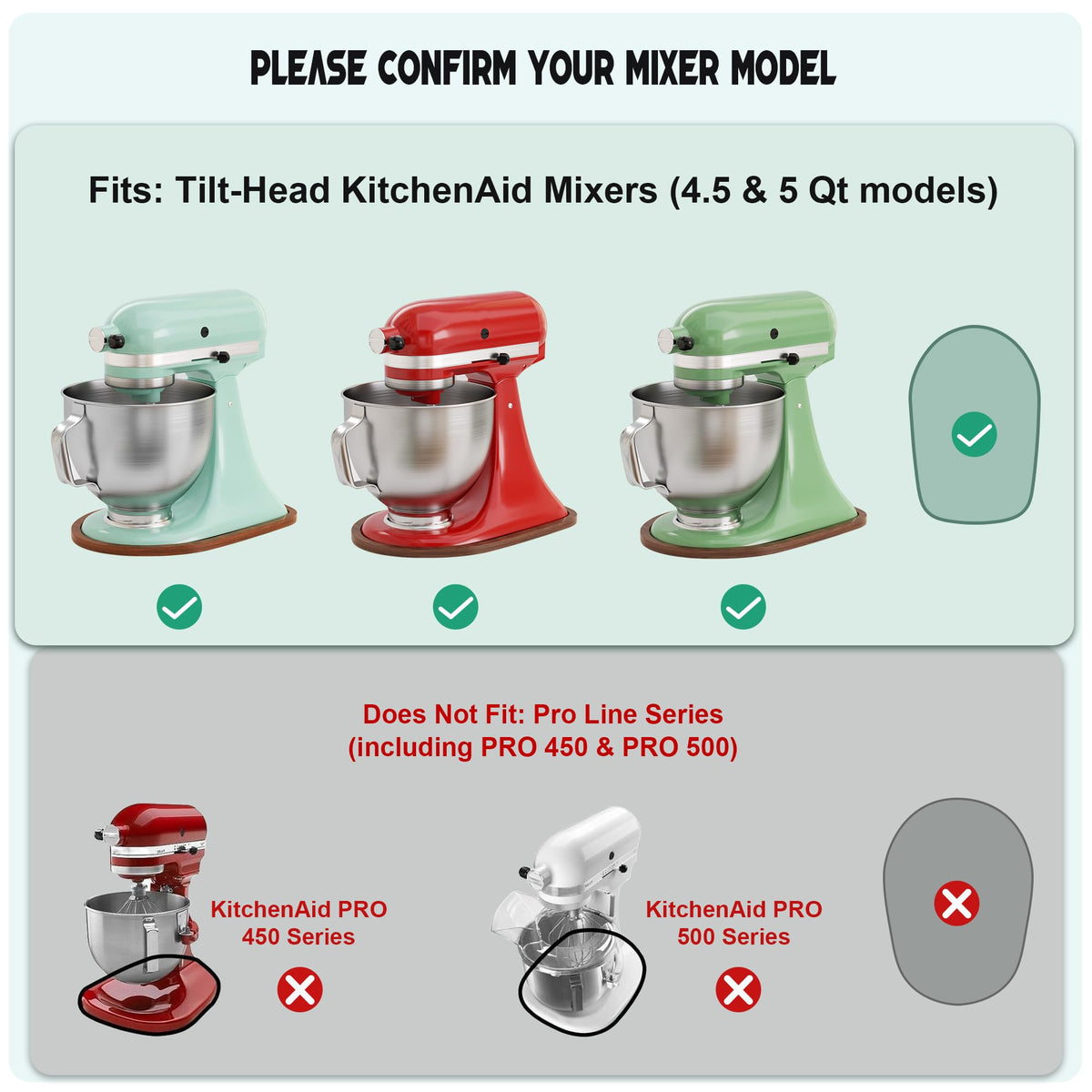 ENVTEK Pine Wood Mixer Slider Mat for KitchenAid 4.5‑5 Qt Tilt‑Head Stand Mixer, Brown
