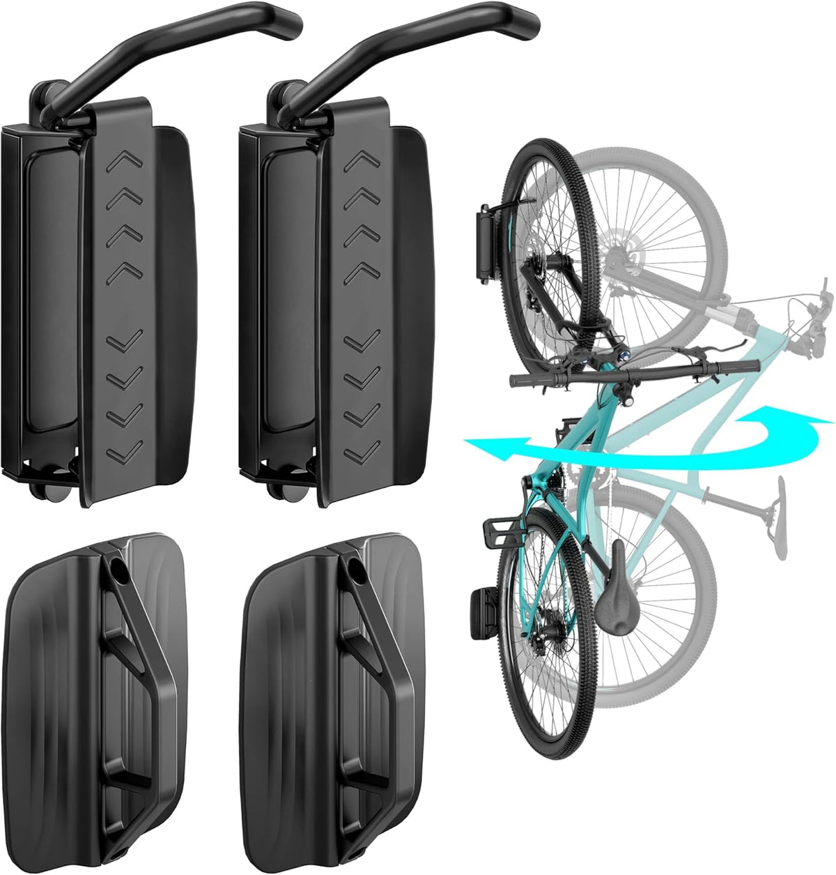 Bike Rack Garage, Bike Wall Mount Heavy Duty, Holds 77 Lbs, Swivel Bike Hangers for Garage, Adjustable Indoor Bike Storage for Bedroom Home Office, 2 Pack