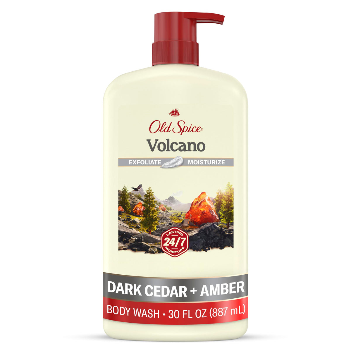 Old Spice Cleansing Body Wash for Men, 24/7 Shower Fresh with Lasting Scent, Exfoliate & Moisture, Gentle on Skin, Vitamin B3, Volcano with Dark Cedar + Amber Scent, 30 oz