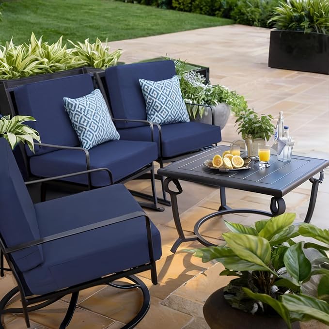 Favoyard Outdoor Deep Seat Cushion Set, 19 x 19 Inch Rainproof & 3-Year Fade Resistant Patio Furniture Cushions, Removable Seat Bottom & Back Cushion Covers with Ties for Chair, Sofa, Couch, Blue