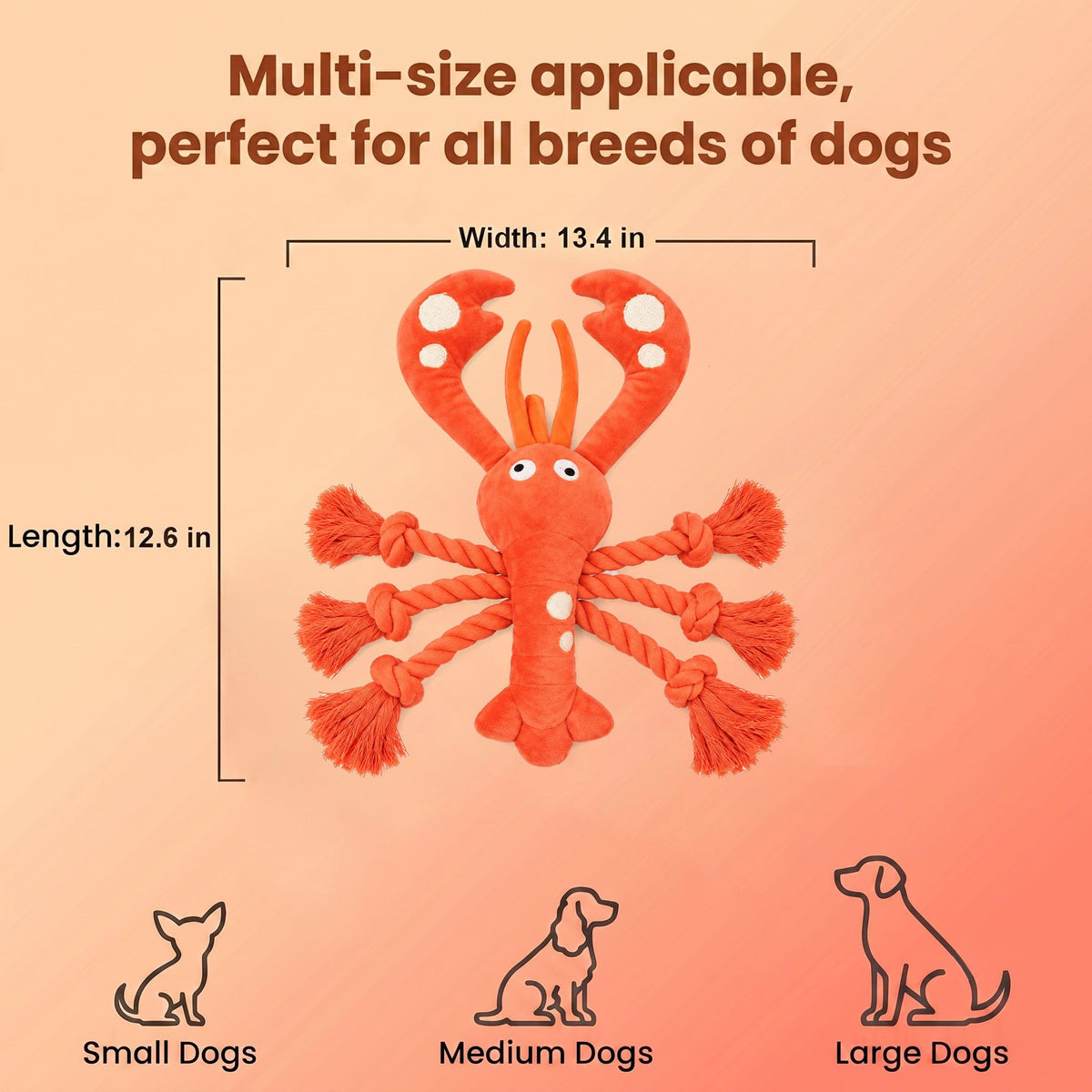 Dog Squeak Toys, Plush Lobster Dog Toy with 6 Rope Legs for Tug of War