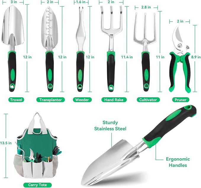 Garden Tool Set, Including 9 Succulent Tool Sets, 6 Large Heavy-Duty Aluminum Gardening Tools, with Gardening Tool Kit, Gloves, Watering Can, Fixing Line and Color Label，is Your Best Helper