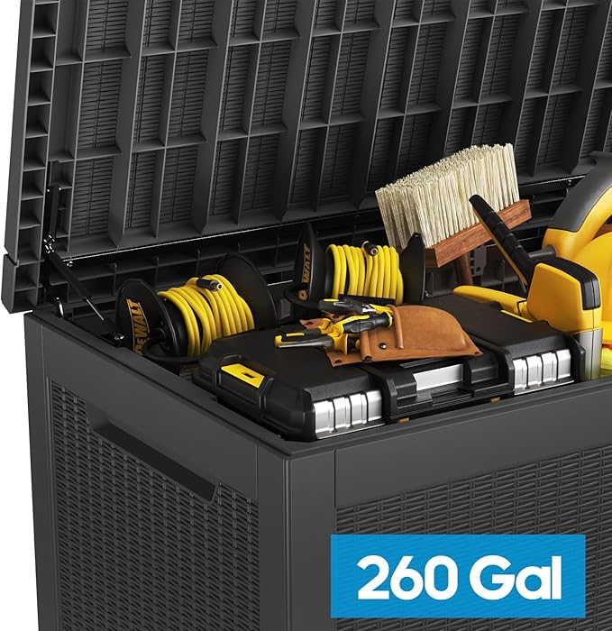 260 Gallon Outdoor Storage Box – Waterproof Deck Box for Garden & Patio,Black