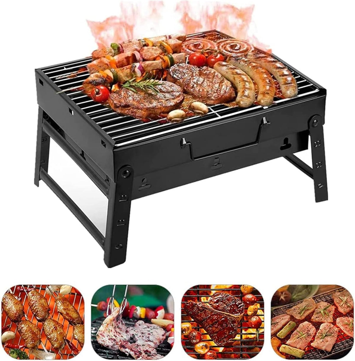 Charcoal Grill, Portable Folding Barbecue Grill BBQ Grill Desk Tabletop Outdoor Stainless Steel Camping Grill for Picnic Garden Terrace Camping Travel(Medium)