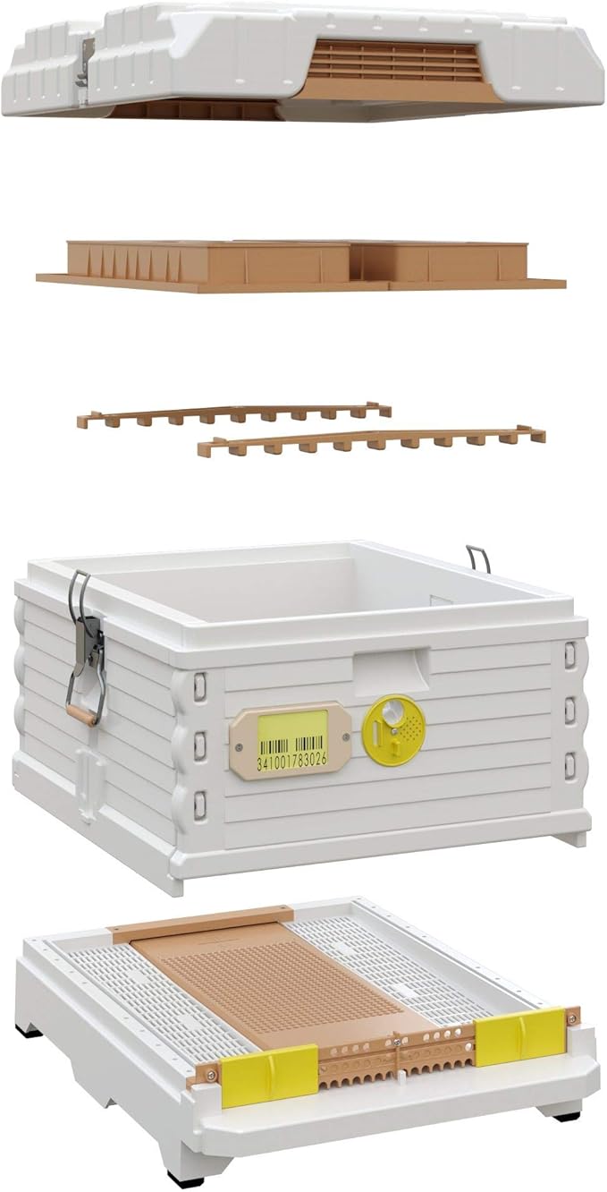 Ergo Insulated 10 Frame Bee Hive Set [NO Frames Included] (Single Hive, White Body Yellow Entrance)