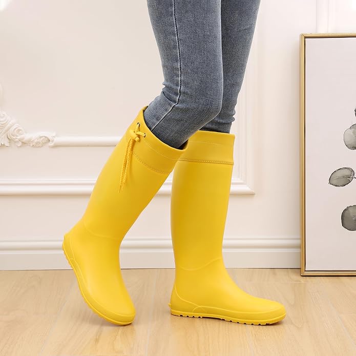 Asgard Packable Tall Rain Boots for Women Waterproof Rubber Garden Boots Ultra Lightweight Flat Mud Boots- NOT FOR WIDE CALF