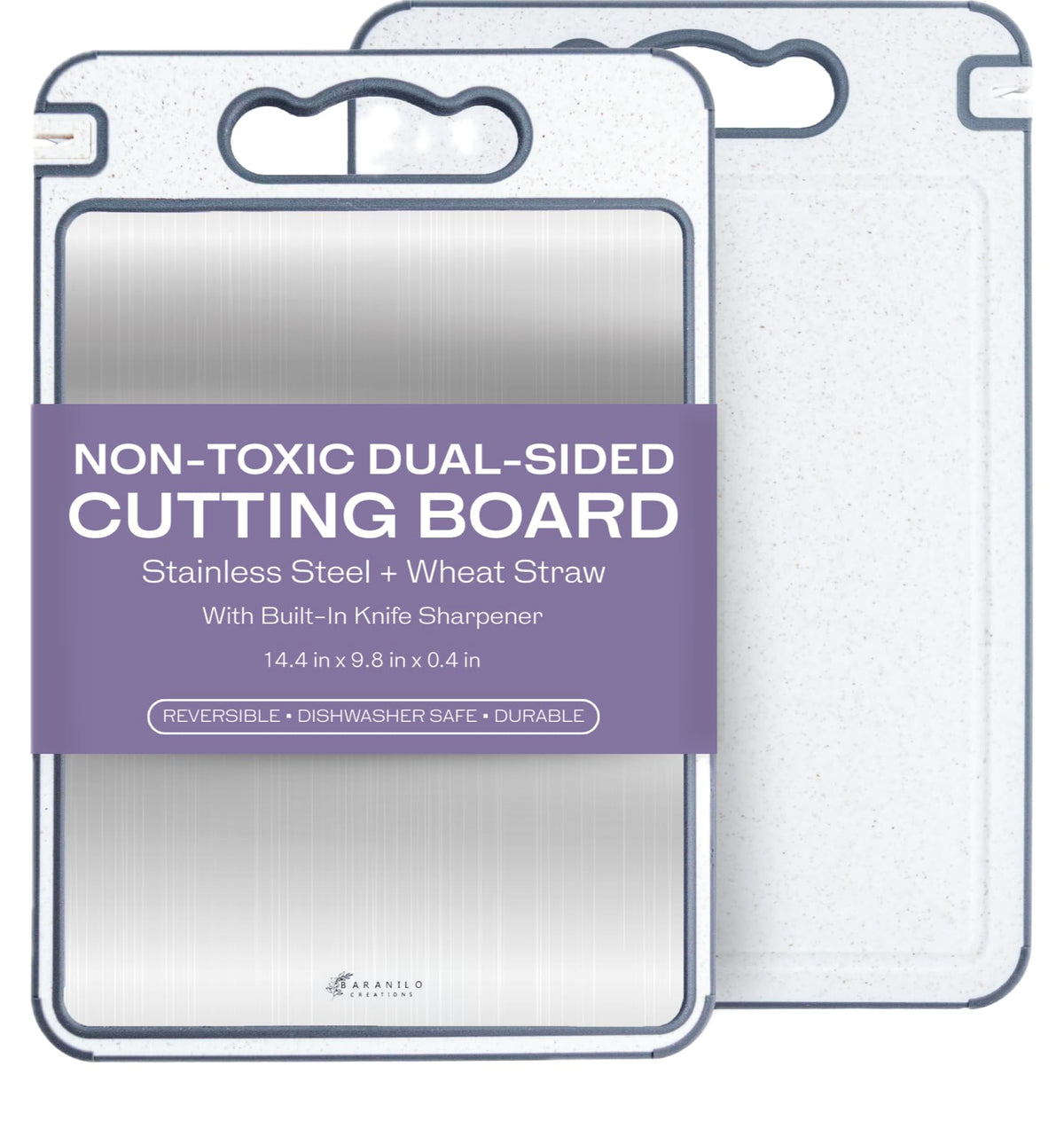 Non-Toxic Double-Sided Stainless Steel Cutting Board Dishwasher Safe