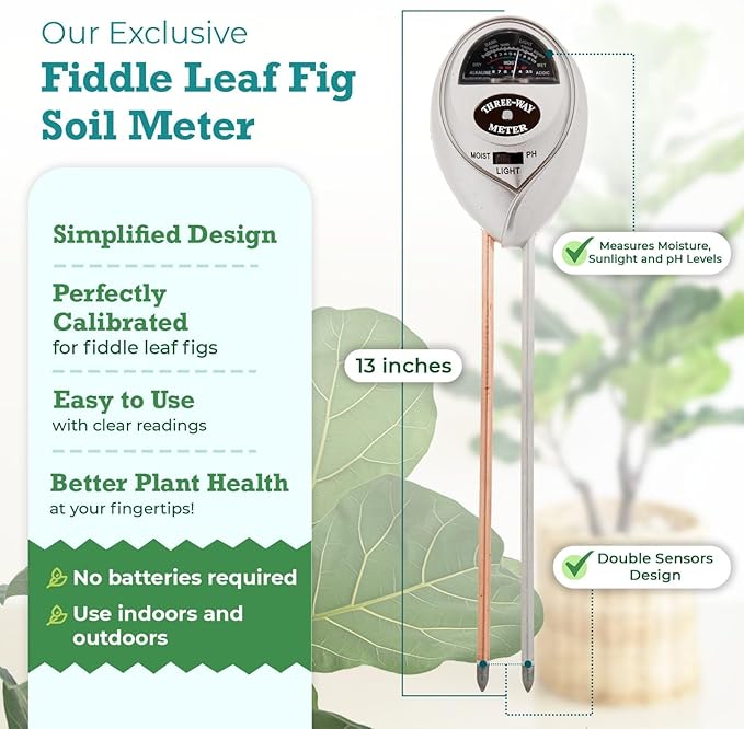 Houseplant Resource Center Fiddle Leaf Fig 3-in-1 Soil Moisture Meter for Plants – Best Indoor Plant Water Meter for Potted Houseplants - Light & Moisture Sensor Probe for Optimal Growth