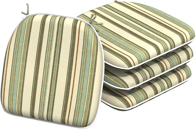Indoor/Outdoor Chair Cushions 16x17 Inch, Patio Chair Cushions with Ties, All Weather Seat Cushions for Patio Furniture Home Garden Chair Use, Set of 4,Stripe Onyx